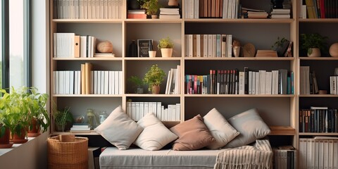 Old ancient books of bookshelves in a library