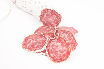 slices of salami isolated on a white