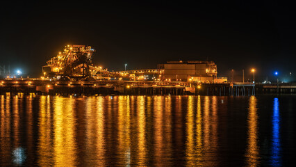 Port Hedland, WA, Australia - Industrial port infrastructure illuminated at night