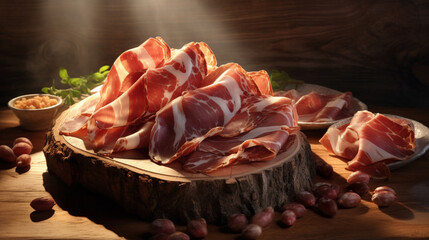 Food ham smoked sliced italian snack meat fresh bacon meal delicious