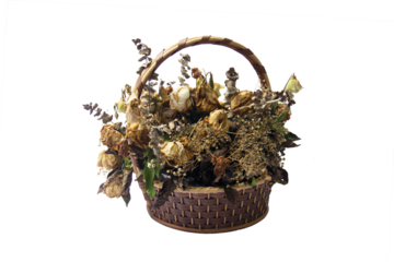 dried flowers bouquet in a basket.