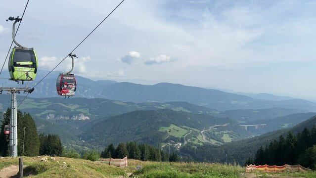Cable car in Zauberberg Semmering, in Austria filmed in 4K 30 FPS from below