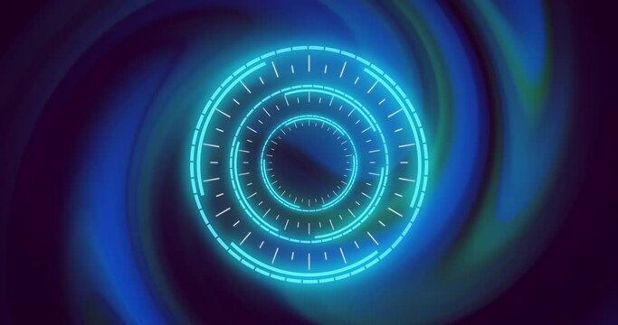 Blue data loading ring over glowing green and blue lights