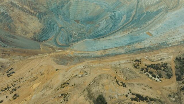 Looking deep into Bingham or Kennecott Copper Mine from a drone