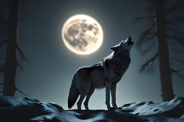 wolf at the moon. Generative AI