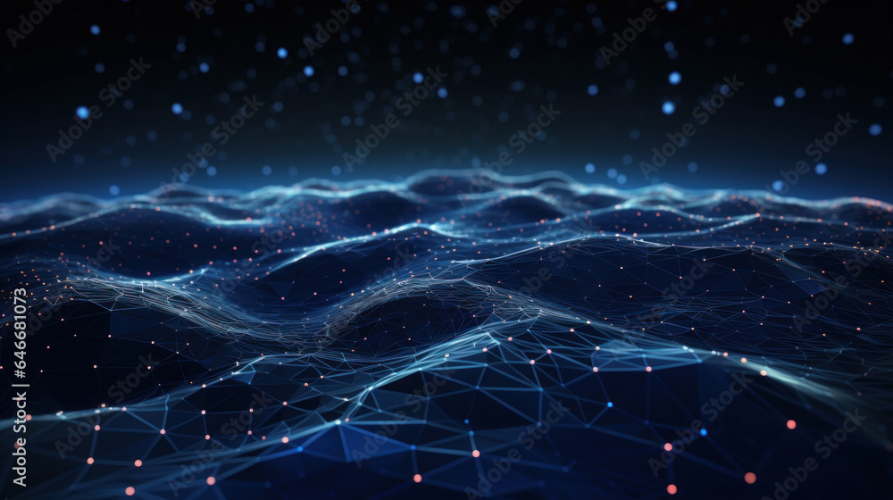 Poster data technology and communication futuristic illustration. wave of bright particles. technological 3