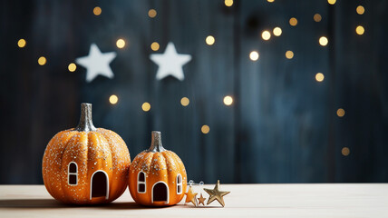 Decorative pumpkin house with night stars ready for Halloween festivities