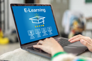 Human use laptop technology internet learning and study online class technology network,...