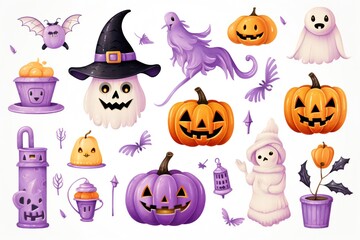Pastel Halloween clip art isolated on white background Generative AI