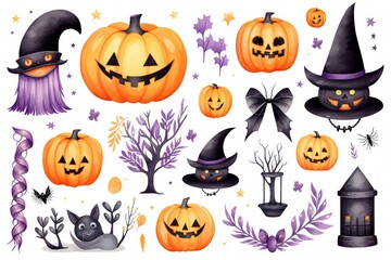 Pastel Halloween clip art isolated on white background Generative AI