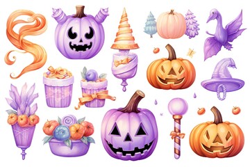 Pastel Halloween clip art isolated on white background Generative AI