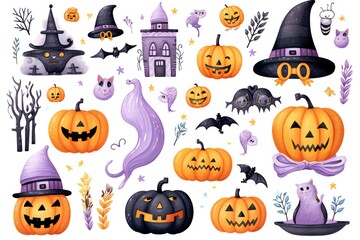 Pastel Halloween clip art isolated on white background Generative AI