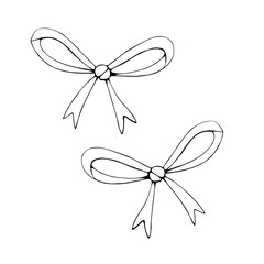 Set of vector outline bows, ribbons. Doodles, coloring book, hand drawn. Simple clip art for Easter xmas birthday Valentines Day, girls design