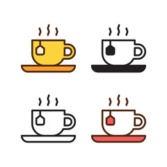 hot tea cup icon in 4 style: flat, glyph, outline, duotone