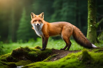 Naklejka na ściany i meble red fox in the woods