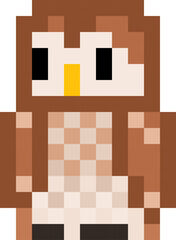 Pixel tawny or brown owl - isolated 8 bit png