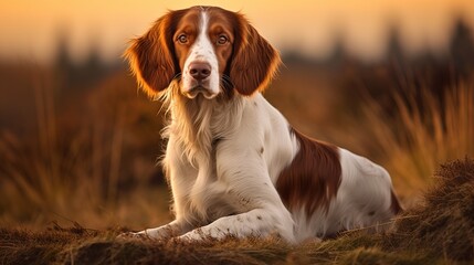 In the evening, a cute Welsh Springer Spaniel dog breed