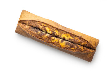 Marble sponge cake. Cake with cocoa and vanilla taste isolated on white background.