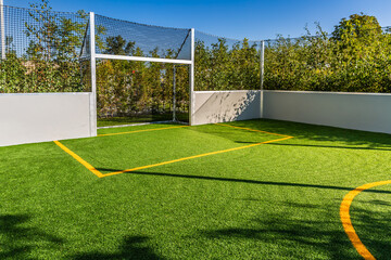 Playing field for small garden with artificial lawn, synthetic turf playing field, artificial grass pitch