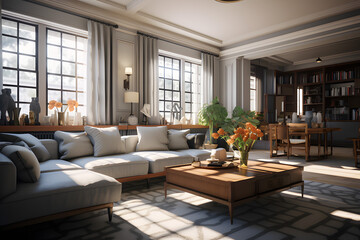 Obraz na płótnie Canvas Transitional style interior design,living room,soft daylight.
