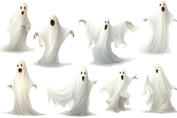 White Halloween ghosts isolated on white background