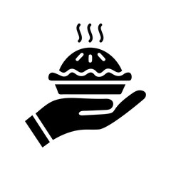 Burger and cake logo icon, black and white. Food day icon design. Hand hold up burger and cake .