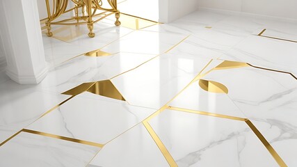 Premium Marble Tiles and Flooring Design in exclusive white-gold pattern with 8k Regulation