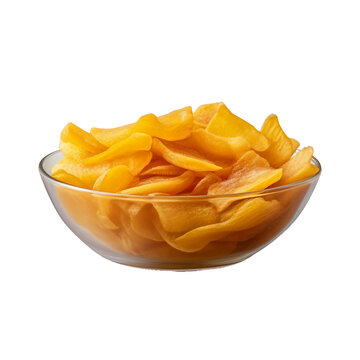 Dried mango slices in a bowl photograph, transparent object