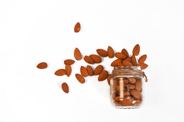 Group of almonds isolated on white background