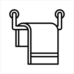 clean bathroom towel on the wall, icon, hanger with terry cloth, vector illustration on white background