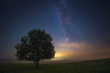 Fototapeta na wymiar Night landscape with colorful Milky Way, spring sky
