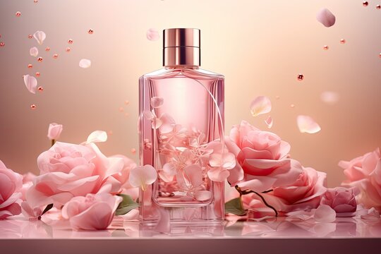 Luxury skincare product with pink jar and some flowers