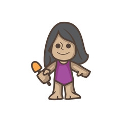 Cute girl eat ice cream cartoon illustration