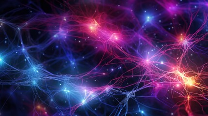 An abstract network of interconnected neurons and synapses in vibrant, pulsating colors, representing the complexity of the human brain.