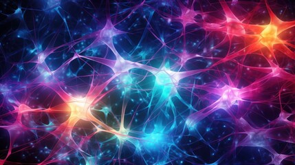 An abstract network of interconnected neurons and synapses in vibrant, pulsating colors, representing the complexity of the human brain.