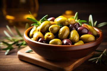 olives in a plate on the table.