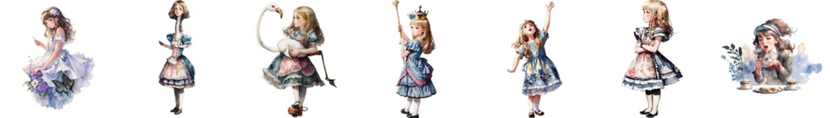 Watercolor Classic Alice in Wonderland Vintage Clipart