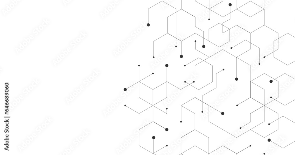 Poster Technology black hexagon diagram concept. High-tech hexagon geometric connection system.Vector abstract technology on a white background.	