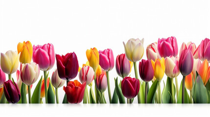 Colorful tulip flowers isolated on white background. Watercolor illustration generative ai