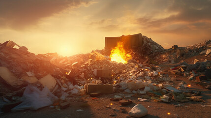 Fototapeta premium photorealism of garbage pile at landfill. pollution and waste recycling concept.