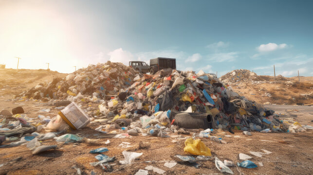 photorealism of garbage pile at landfill. pollution and waste recycling concept.