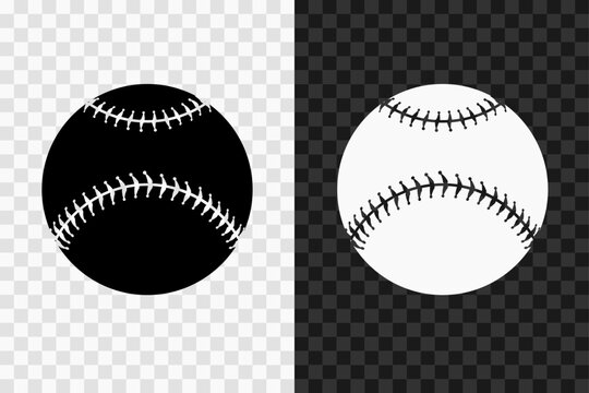 Baseball ball silhouette icon, vector glyph sign. Baseball symbol isolated on dark and light transparent backgrounds.