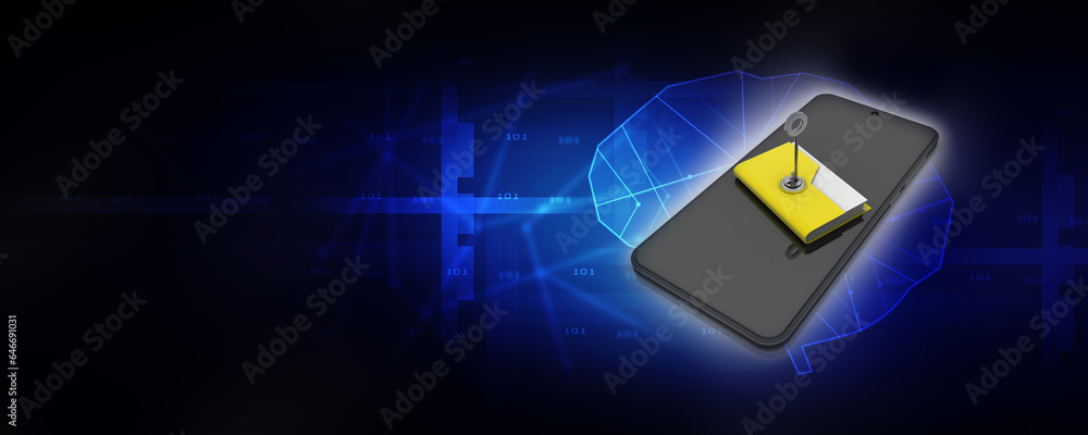 Poster 3d rendering mobile folder storage protected key