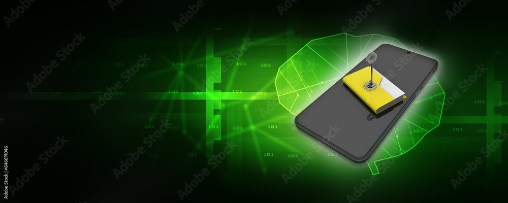 Poster 3d rendering mobile folder storage protected key