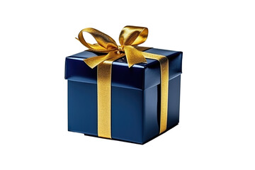 Dark Blue Christmas gift box, Dark Blue and gold gift box isolated PNG