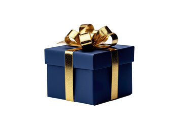 Dark Blue Christmas gift box, Dark Blue and gold gift box isolated PNG