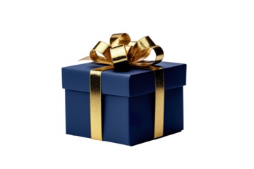 Dark Blue Christmas gift box, Dark Blue and gold gift box isolated PNG