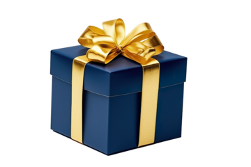 Dark Blue Christmas gift box, Dark Blue and gold gift box isolated PNG