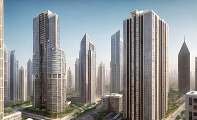 Obraz premium Big city during the day, future style, Generative AI