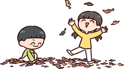 落ち葉で遊ぶ子供たち